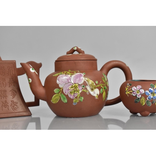 299 - A Collection of Chinese Yixing to Comprise Teapot, Tea Bowls and a Footed Pot, 20th Century