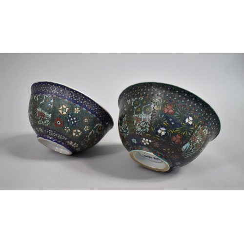 295 - Two Japanese Cloisonne on Porcelain Bowls both decorated in Polychrome Enamels with Interlocking Flo... 