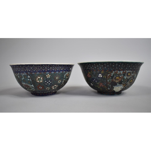 295 - Two Japanese Cloisonne on Porcelain Bowls both decorated in Polychrome Enamels with Interlocking Flo... 