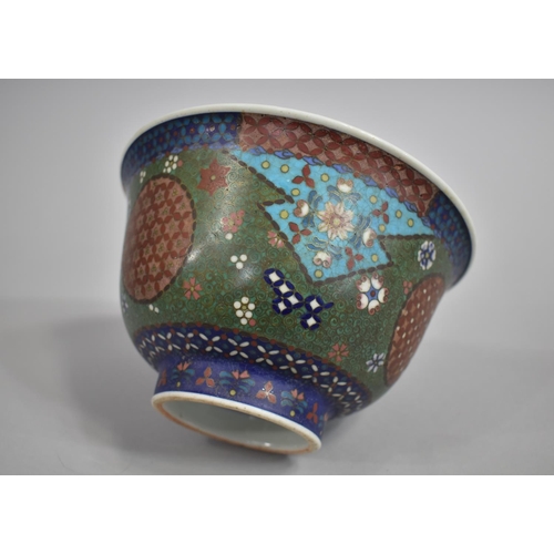 294 - A Japanese Cloisonne on Porcelain Footed Bowl, The Sides Decorated in Polychrome Enamels with Interl... 