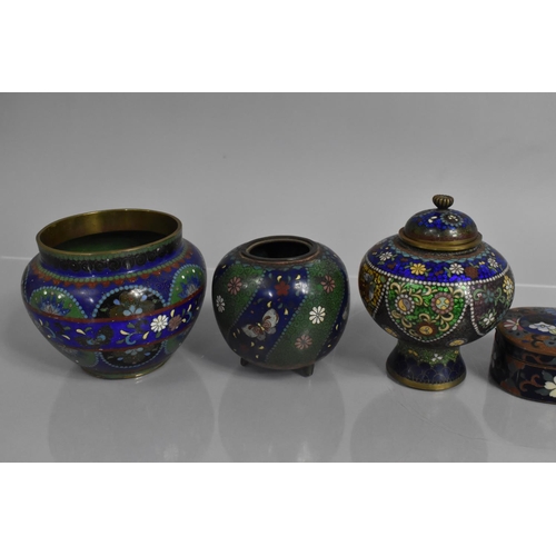 291 - Seven Pieces of Oriental Cloisonne to Comprise Globular Vases, Pot, Lidded Pots Etc, Various Conditi... 