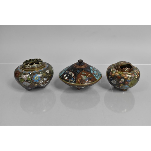 288 - Three Pieces of Japanese Cloisonne to Comprise Two Koros and an Inverted Lidded Pot of Squat Form al... 