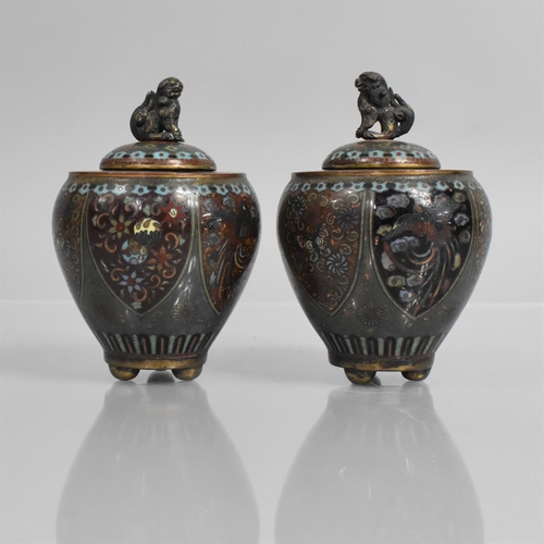 287 - A Pair of Japanese Cloisonne Vases of Bottle Hexagonal Form together with a Pair of Lidded Vases wit... 