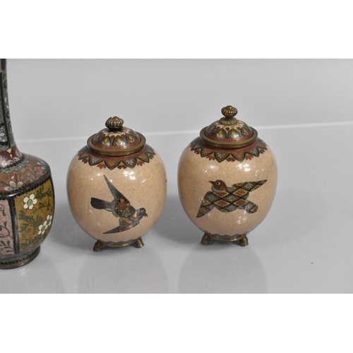 286 - A Collection of Japanese Cloisonne to Comprise Pair of Vases of Bottle Form having Hexagonal Bellies... 