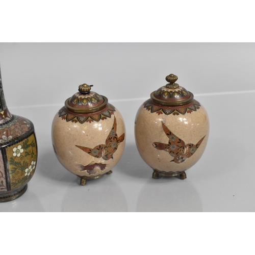 286 - A Collection of Japanese Cloisonne to Comprise Pair of Vases of Bottle Form having Hexagonal Bellies... 