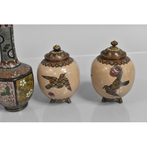 286 - A Collection of Japanese Cloisonne to Comprise Pair of Vases of Bottle Form having Hexagonal Bellies... 