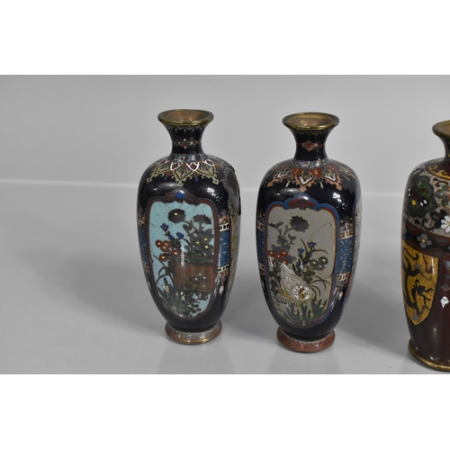 286 - A Collection of Japanese Cloisonne to Comprise Pair of Vases of Bottle Form having Hexagonal Bellies... 