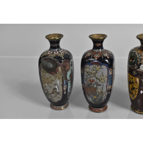 286 - A Collection of Japanese Cloisonne to Comprise Pair of Vases of Bottle Form having Hexagonal Bellies... 