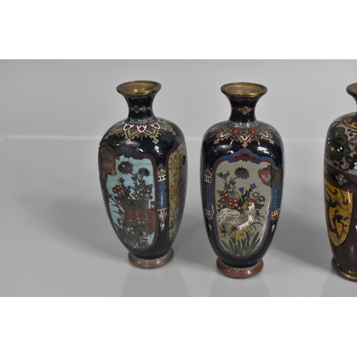 286 - A Collection of Japanese Cloisonne to Comprise Pair of Vases of Bottle Form having Hexagonal Bellies... 