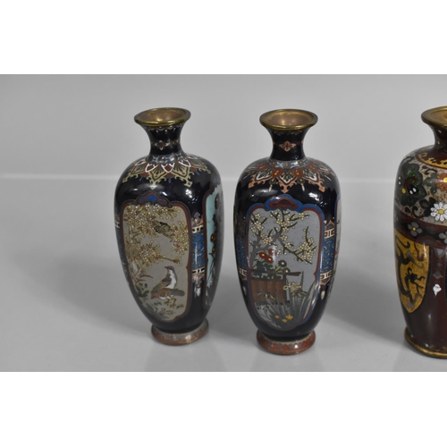 286 - A Collection of Japanese Cloisonne to Comprise Pair of Vases of Bottle Form having Hexagonal Bellies... 