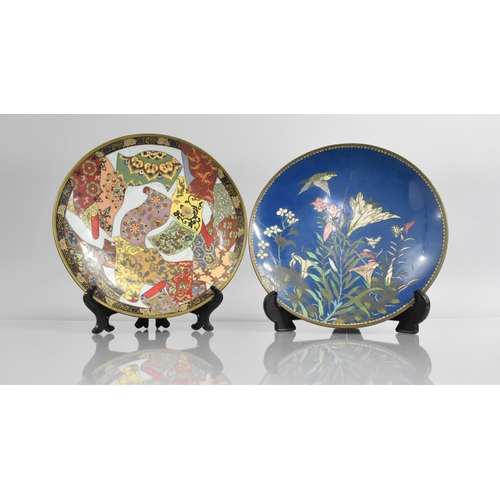 285 - Two Japanese Cloisonne Plates. One having Bird in Flight and Flowers, Other with Finely Worked Desig... 