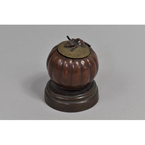 279 - A Japanese Meiji Period Bronze Novelty Desktop Inkwell in the Form of a Gourd, The Hinged Lid with F... 