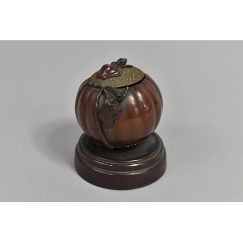 279 - A Japanese Meiji Period Bronze Novelty Desktop Inkwell in the Form of a Gourd, The Hinged Lid with F... 