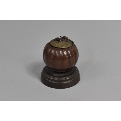 279 - A Japanese Meiji Period Bronze Novelty Desktop Inkwell in the Form of a Gourd, The Hinged Lid with F... 