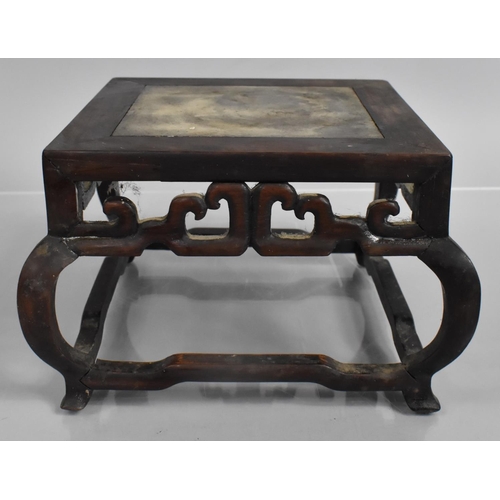 264 - A Chinese Hardwood Table Top Vase Stand with Pierced Trim and Carved Stretcher with Square Top havin... 