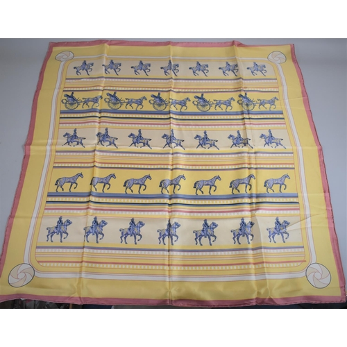 81 - A Hermes Silk Scarf, decorated with Coaches, Riders and Horses, Complete with Box