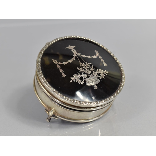 242 - A Circular Silver and Tortoiseshell Box with Pique Work on Fleur De Lys Raised Supports, London Hall... 