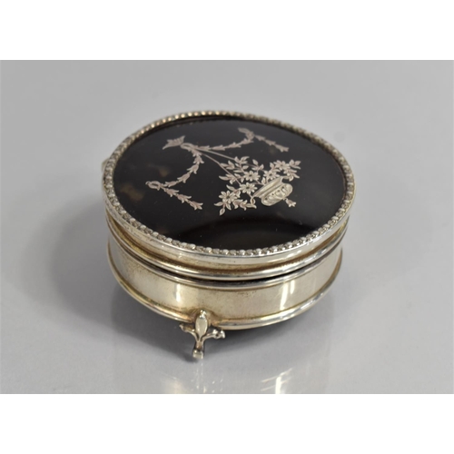 242 - A Circular Silver and Tortoiseshell Box with Pique Work on Fleur De Lys Raised Supports, London Hall... 