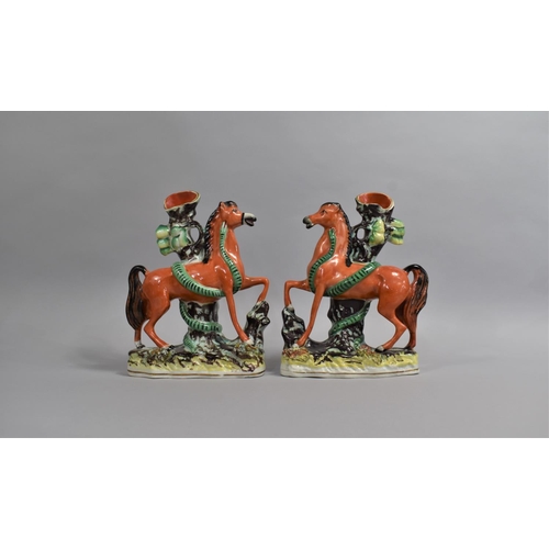 392 - A Pair of Rare 19th Century Staffordshire Flatbacks Modelled as Horses Entwined with Snakes on Natur... 