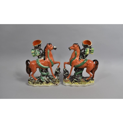 392 - A Pair of Rare 19th Century Staffordshire Flatbacks Modelled as Horses Entwined with Snakes on Natur... 