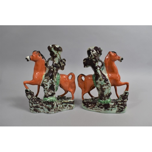 392 - A Pair of Rare 19th Century Staffordshire Flatbacks Modelled as Horses Entwined with Snakes on Natur... 