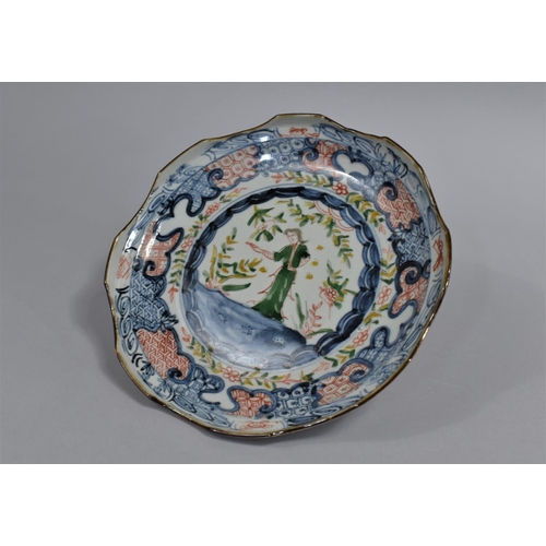 333 - A Chinese Porcelain Shaped Dish in the Famille Verte Palette on Under Glazed Blue Design depicting F... 