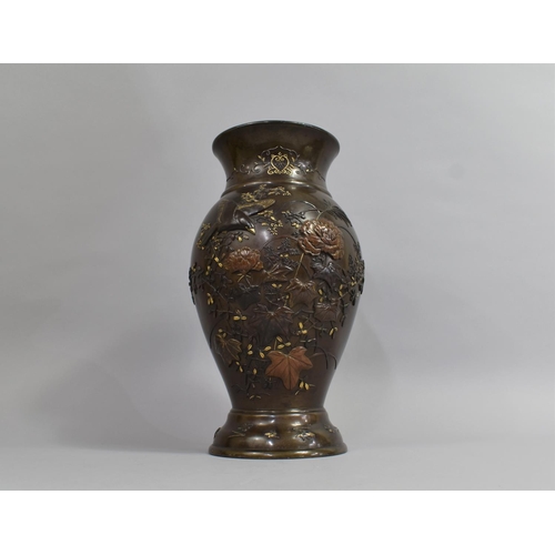 278 - A Fine Japanese's Meiji Period Bronze and Mixed Metal Vase decorated in Shallow Relief with Bird in ... 