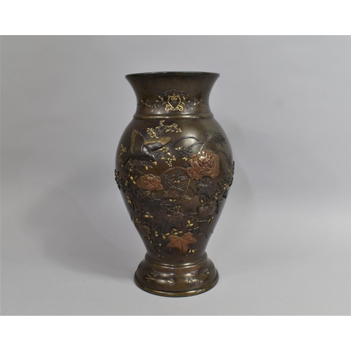 278 - A Fine Japanese's Meiji Period Bronze and Mixed Metal Vase decorated in Shallow Relief with Bird in ... 