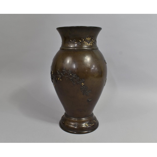 278 - A Fine Japanese's Meiji Period Bronze and Mixed Metal Vase decorated in Shallow Relief with Bird in ... 