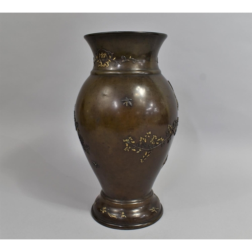 278 - A Fine Japanese's Meiji Period Bronze and Mixed Metal Vase decorated in Shallow Relief with Bird in ... 