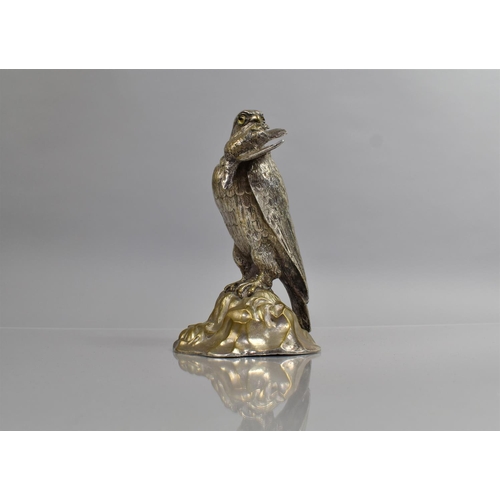 223 - A Cast Metal Silver Plated Novelty Desk Top Inkwell in the Form of a Bird of Prey with Kill, Hinged ... 