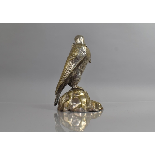 223 - A Cast Metal Silver Plated Novelty Desk Top Inkwell in the Form of a Bird of Prey with Kill, Hinged ... 