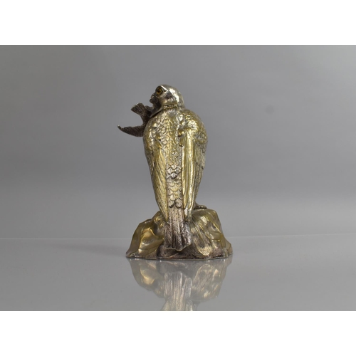 223 - A Cast Metal Silver Plated Novelty Desk Top Inkwell in the Form of a Bird of Prey with Kill, Hinged ... 