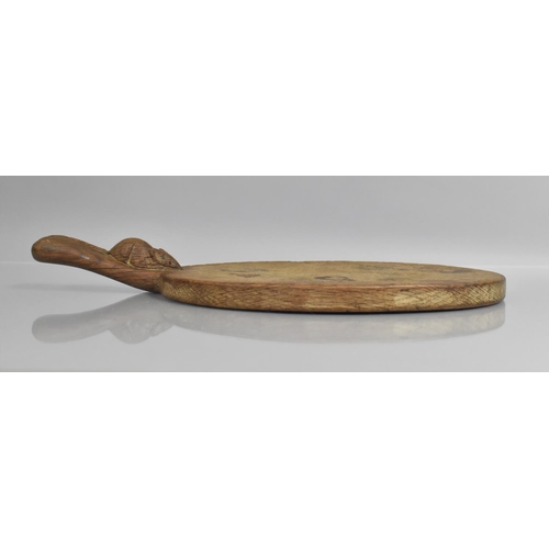 74 - An Oak Mouseman Cheese Board, Robert Thompson of Kilburn (1876-1955) Having Carved Handle with Signa... 