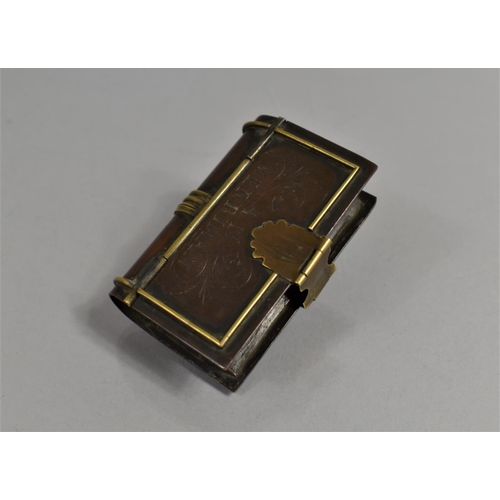 253 - A 19th Century Copper and Brass Novelty Snuff Box in the Form of an Antiquarian Book Inscribed 'Jane... 