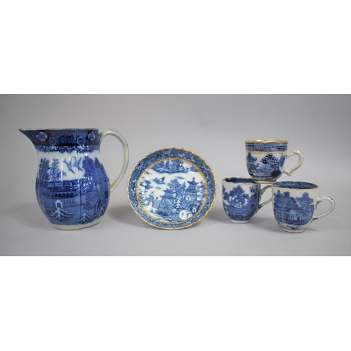 396 - A Collection of 18th/19th Century Blue and White to Comprise Three Cups , Jug and a Saucer