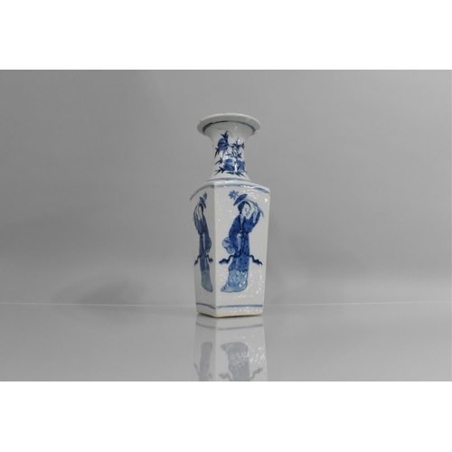 357 - A 19th Century Chinese Porcelain Blue and White Vase of Square Tapering Form and Flared Neck, Decora... 