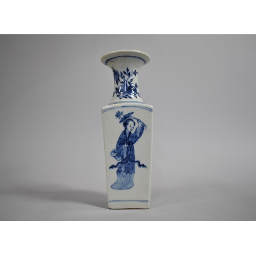 357 - A 19th Century Chinese Porcelain Blue and White Vase of Square Tapering Form and Flared Neck, Decora... 