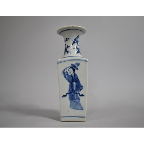 357 - A 19th Century Chinese Porcelain Blue and White Vase of Square Tapering Form and Flared Neck, Decora... 