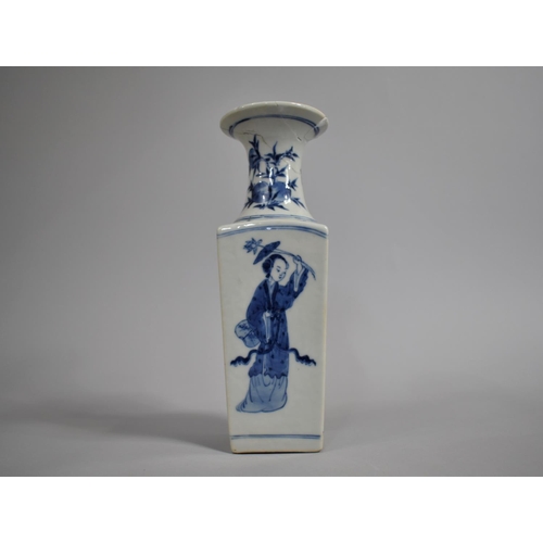 357 - A 19th Century Chinese Porcelain Blue and White Vase of Square Tapering Form and Flared Neck, Decora... 