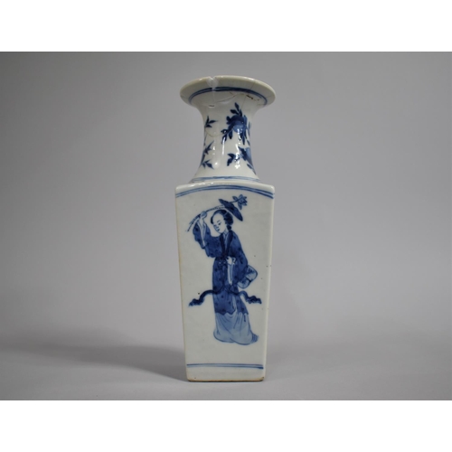 357 - A 19th Century Chinese Porcelain Blue and White Vase of Square Tapering Form and Flared Neck, Decora... 