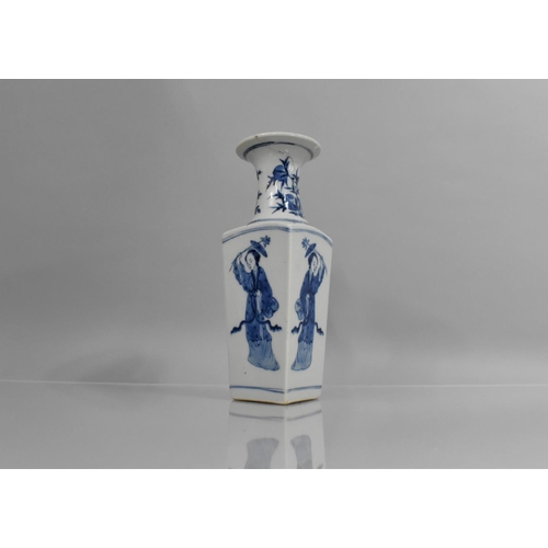 357 - A 19th Century Chinese Porcelain Blue and White Vase of Square Tapering Form and Flared Neck, Decora... 