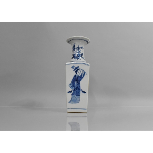 357 - A 19th Century Chinese Porcelain Blue and White Vase of Square Tapering Form and Flared Neck, Decora... 