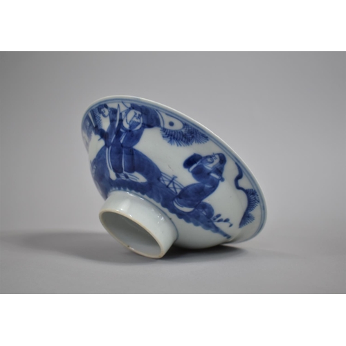 356 - A Chinese Porcelain Blue and White Footed Bowl decorated with Chinese Gods in Exterior Location, Dou... 