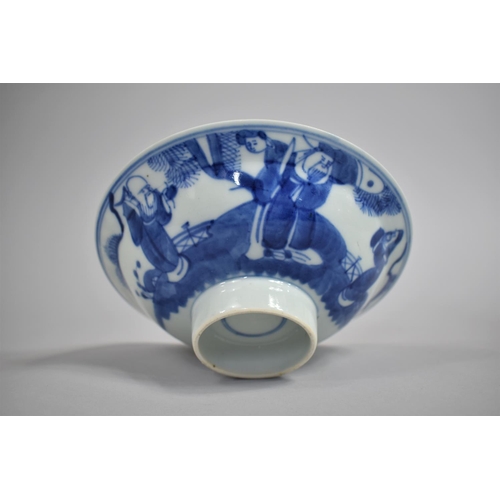 356 - A Chinese Porcelain Blue and White Footed Bowl decorated with Chinese Gods in Exterior Location, Dou... 