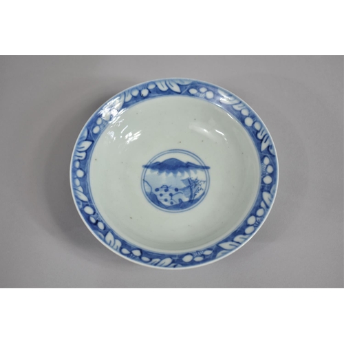 356 - A Chinese Porcelain Blue and White Footed Bowl decorated with Chinese Gods in Exterior Location, Dou... 