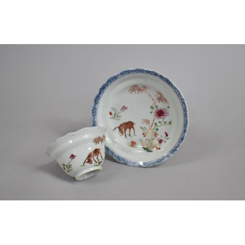 323 - An 18th/19th Century Chinese Porcelain Tea Bowl and Saucer Decorated with Blue Underglazed Trim and ... 