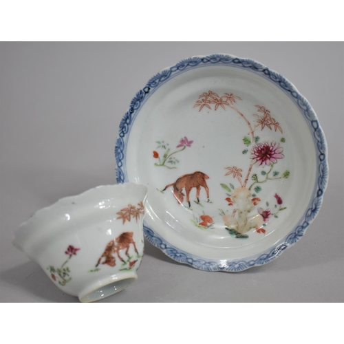 323 - An 18th/19th Century Chinese Porcelain Tea Bowl and Saucer Decorated with Blue Underglazed Trim and ... 