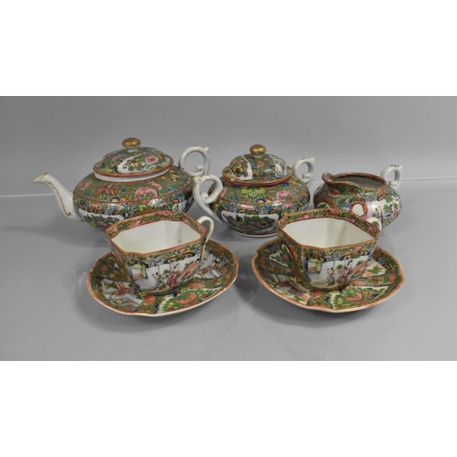 315 - A 20th Century Chinese Famille Rose Tea Set to comprise Teapot, Lidded Two handled Sugar Pot, Cream ... 