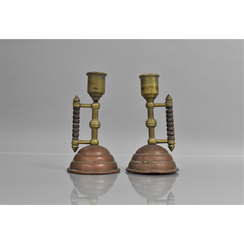 171 - A Pair of Small Christopher Dresser Style Candlesticks, 12.5cms High